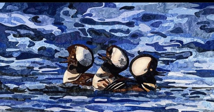 #LovingWhereWeLive with @dock5duluth who created a large scale fiber piece called "The Hooded Mergansers". Swipe to see the process. 🧵️⁠⁠Natalija Walbridge is a fiber artist who works in her home studio on Park Point, in Duluth MN. In 2014 she established a business making canvas bags with hand-printed art under the name Dock 5. She has recently returned to her roots as a fine artist to create a series of large-scale fabric appliqués that are inspired by the local ecosystem and the importance of biodiversity. Her exuberant use of color gives the viewer a sense of joy, similar to experiencing the wonder of nature. She is dedicated to her craft which is evident in every stitch of her work. — from Instagram